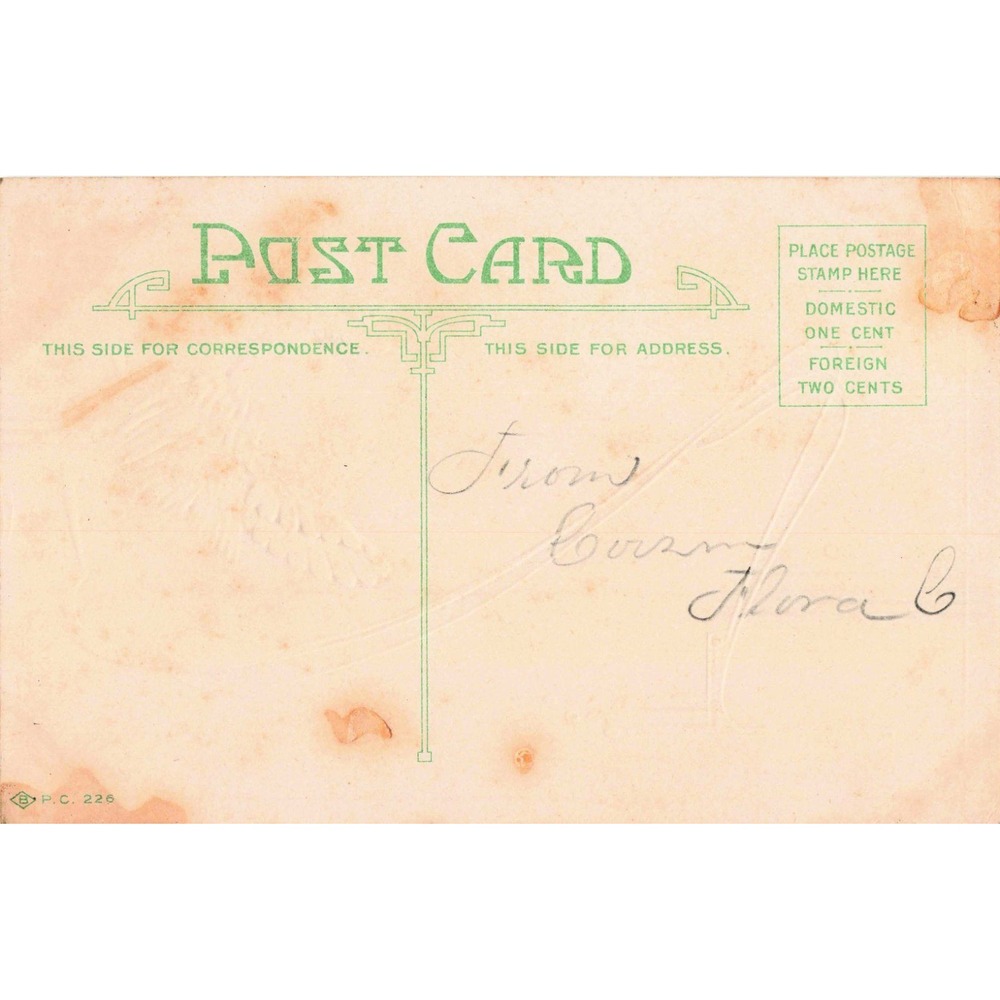 Antique Thanksgiving Greetings Postcard Turkey Embossed Art Nouveau P.C. 226 - Picture 2 of 2